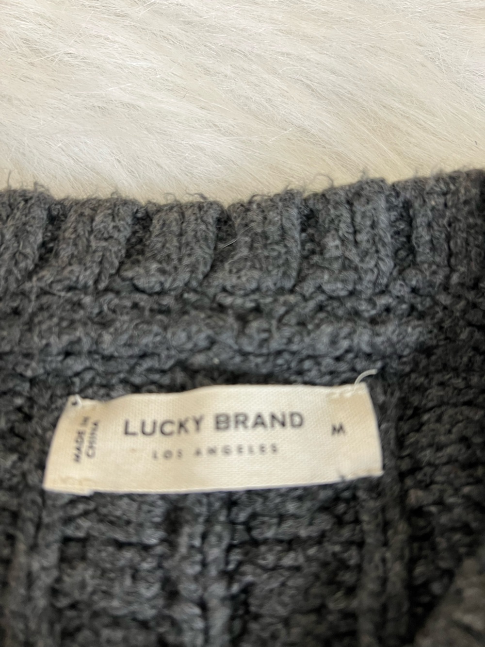 Lucky brand cropped chunky cotton cable knit fisherman sweater grey medium - Picture 8 of 11